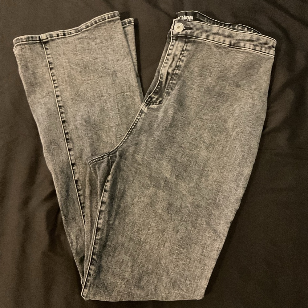 Fashion Nova Side Slit Stretch Slim Bootcut Jeans - Black Wash - Picture 4 of 8